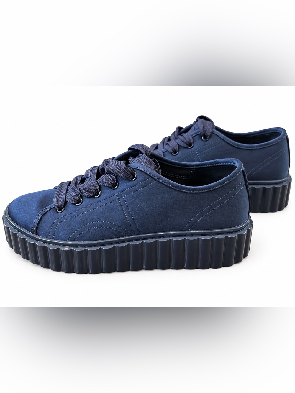 Tory Burch Navy Blue Satin Platform Sneakers